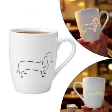 Imagem de Lily's Home Caneca de café de cerâmica com padrão de cachorro vazado - Caneca de porcelana branca - segura para micro-ondas e lava-louças - perfeita para café, cappuccino, latte, chá - presente para