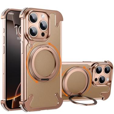 Imagem de Capa de couro genuíno sem moldura para iPhone 16 Pro Max/16 Pro, com suporte magnético giratório de 360°, leve, impressão digital, proteção contra quedas de nível militar