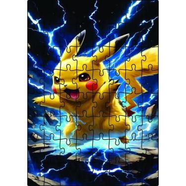 Imagem de Quebra-Cabeça Jogo Infantil Pikachu 64 Peças MDF 18x26 - Brother'S Min