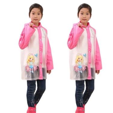 Imagem de kit 2 Capa de chuva infantil para menina menino com capuz e bolsos pvc