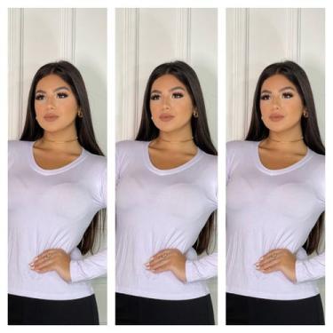 Imagem de Kit 3 gola v manga longa básica - GK TODA BELA, Branco, Branco, Branco