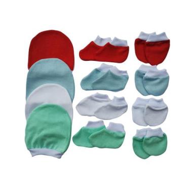 Imagem de Kit Touca luva sapatinho 12 peças para bebê 100% Algodão - Cinthya Fas