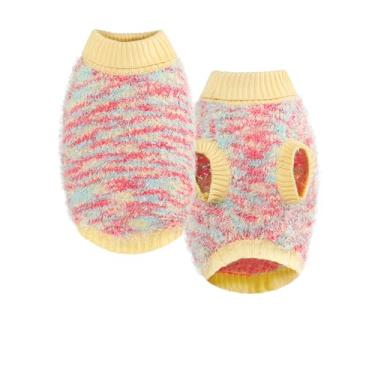 Imagem de Dream Series Suéter de malha gradiente para gatos - Moletom com capuz macio e quente de lã com alta elasticidade, design à prova de vento para conforto no inverno (laranja, P)