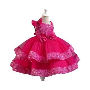 Imagem de Vestido De Princesa Com Gola Irregular E Laço De Lantejoulas Para Meni