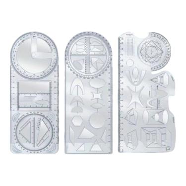 Imagem de 3 peças de régua quadrada de ângulo multifuncional figura geométrica e conjunto de régua universal