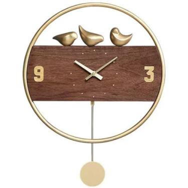 Imagem de Relógio personalizado de design vazado, decoração artística com cores contrastantes, relógio de parede de pássaro com pêndulo, com movimento silencioso de segundos de varredura