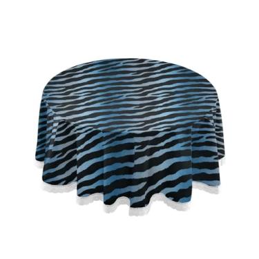 Imagem de ALAZA Toalha de mesa redonda vintage azul preta com listras de tigre toalha de mesa lavável para decoração de mesa de jantar de cozinha doméstica, 152 cm de diâmetro
