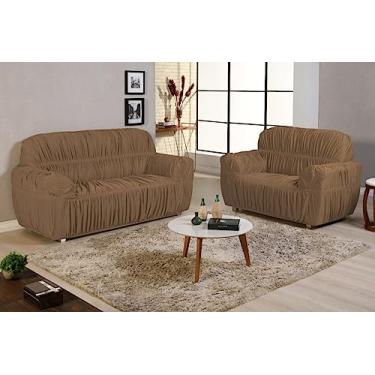 Imagem de capa de sofa 3 e 2 lugares padrao 21 elasticos super ajustavel qualidade premium (AVELÃ)