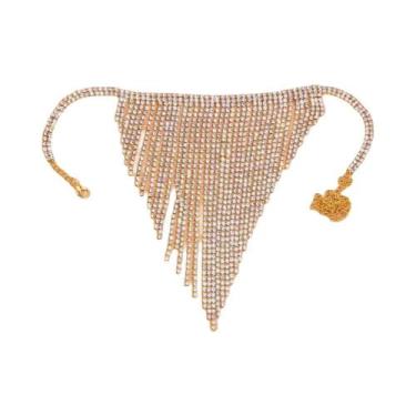 Imagem de Colar Choker Feminino Com Cristais De Rhinestone E Franjas De Pérolas,