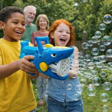 Imagem de Pistola Bolhas Tubarão Brinquedo Criança Presente Água Sabão Lançador 