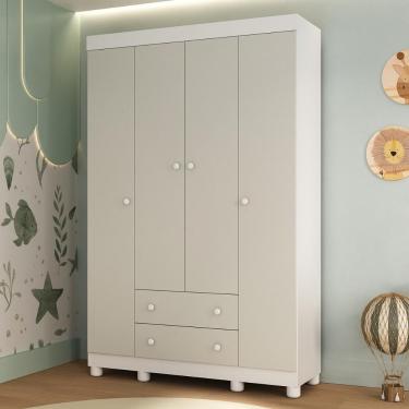 Imagem de Guarda-roupa Infantil 122cm 4 Portas E 2 Gavetas Allegra Multimóveis Mp4443 Branco/off White Branco/off White