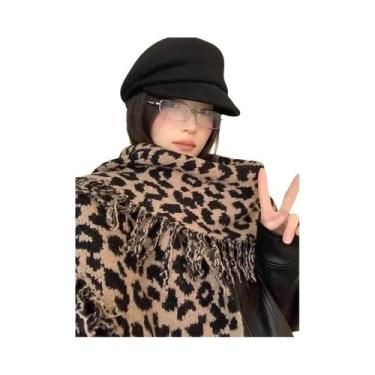 Imagem de Cachecol Triangular Com Estampa De Leopardo Para Mulheres, Quente E Es