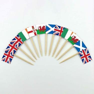 Imagem de 120 palhetas de coquetel com bandeira das nações domésticas - palitos de bambu de 6,5 cm (2,5 pol) com mini bandeiras - GB Home Nations + Irlanda - Palhetas de enfeite para comida e bebida de festa
