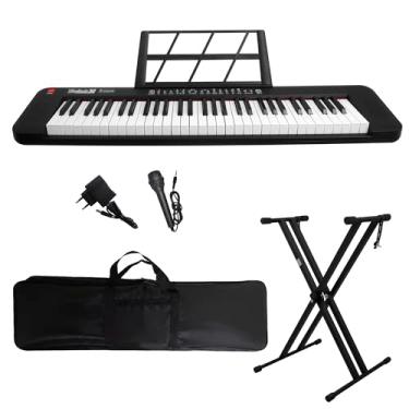 Imagem de Kit Teclado Musical 61 Teclas Estudante Iniciante Rhythmic 50 + Capa e Suporte em X