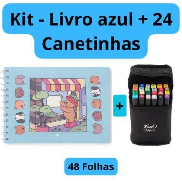 Imagem de Kit Livro de Colorir Bob Goods 24 Canetinhas Ponta Dupla 48 Folhas Cap