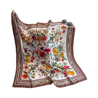 Imagem de Lenço De Seda Com Design Floral Para Mulheres 90x90cm, Protetor Solar 