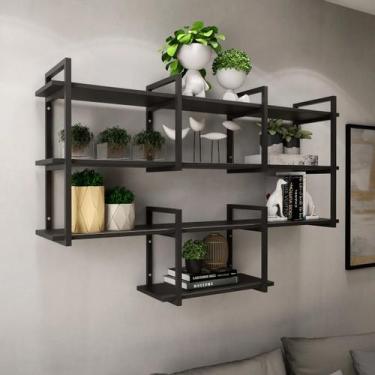 Imagem de Prateleira Moderna Madeira e Ferro Estiloso Elegante 90 Decorativa Ind