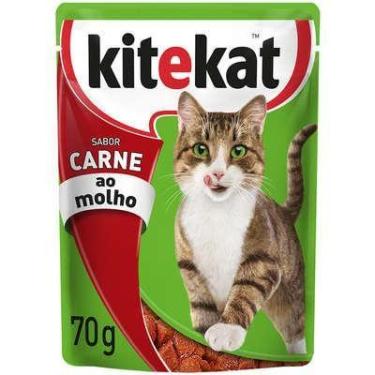 Imagem de Sachê Kitekat para gatos adultos sabor carne ao molho 70g.