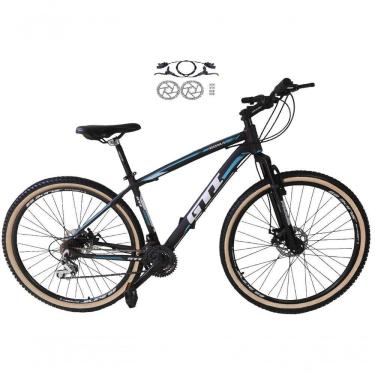 Imagem de Bicicleta Aro 29 Gti Roma Alumínio 21v Freio A Disco Hidráulico Garfo Com Suspensão Pneu Faixa - Preto-azul Tam.17