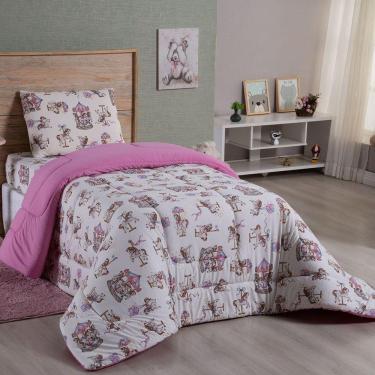 Imagem de Edredom Fantasy Solteiro 01 Peça Infantil Tecido Malha 100% Algodão Macio Dupla Face - Carrosel Rosa