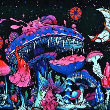 Imagem de Tapeçaria, parede de cogumelos psicodélicos, 150x130cm, microtecido - 