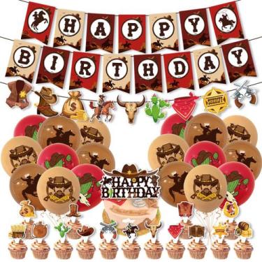 Imagem de Conjunto de decorações de aniversário com tema ocidental de cowboy, 18