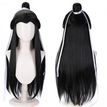 Imagem de Peruca de cosplay longa preta de 80 cm com coque e fita para todas as 