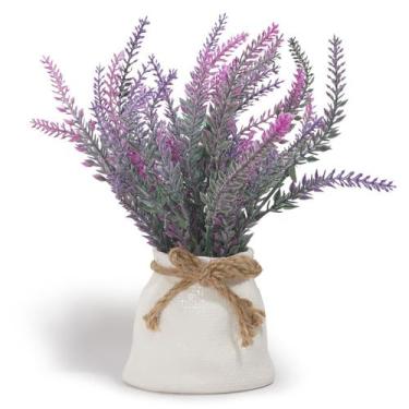 Imagem de Vaso de resina de lavanda com laço de corda decorativo 260g 13x21x10,5