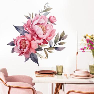 Imagem de Adesivos de parede em aquarela, flor de peônia, autoadesivos 29x29cm -
