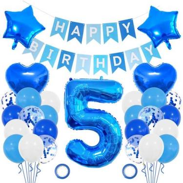 Imagem de Conjunto de balões azul, 27 unidades para 5º aniversário, com número 5
