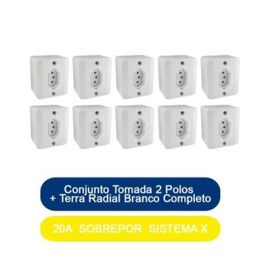 Imagem de Kit 10 Conjunto Tomada 2 Polos + Terra 20A Sobrepor Sistema X Radial B