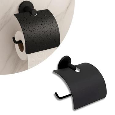 Imagem de Porta Papel Higiênico Inox Papeleira para Banheiro Preto Fosco Fixação