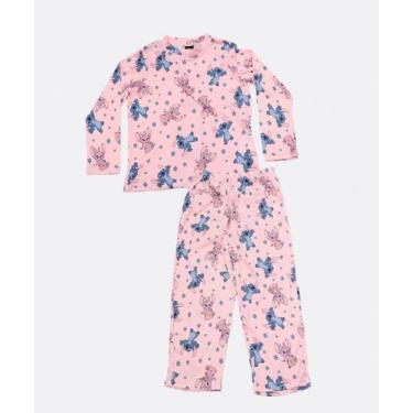 Imagem de Pijama Infantil Stitch Manga Longa Tam 4 a 12 Rosa - Disney, Rosa, 12