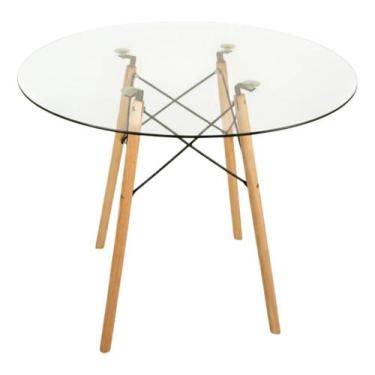 Imagem de Mesa Jantar 90cm Redonda Vidro Temperado Base Eiffel Charles Eames Esc
