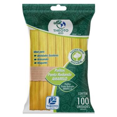 Imagem de 100 Palito Picolé Sorvete Ponta Redonda Artesanato Theoto - Amarelo