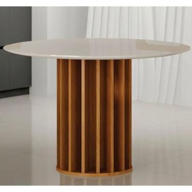 Imagem de Mesa Flora Redonda Tampo Off Com Vidro 1,08m Leifer