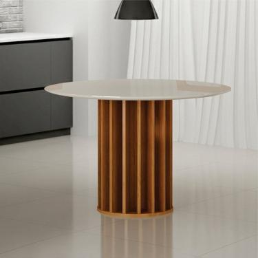 Imagem de Mesa para Sala de Jantar Redonda 108cm com Vidro Mdf Flora Cinamomo/Off White