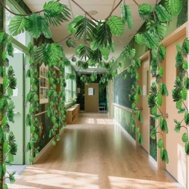 Imagem de Guirlanda Preboun 6m Tema Selva Kit de Decoração com Folhas Tropicais