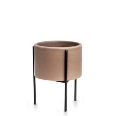 Imagem de Cachepot Em Cerâmica Cinza Com Suporte 11 Cm - Mart