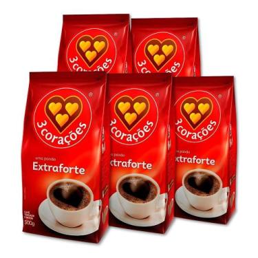 Imagem de Café Três Corações Extra Forte Moído Kit 5 Pacotes 500g