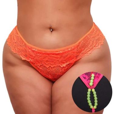 Imagem de Calcinha Plus Size Fio Dental Tailandesa com Pérolas e Babado  Brilha 