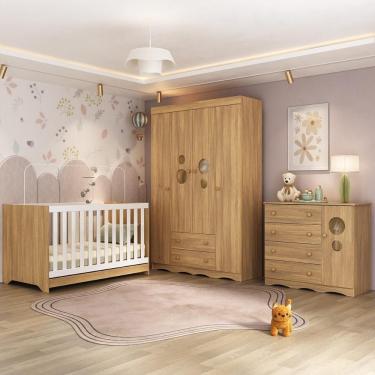 Imagem de Conjunto de Quarto de Bebê Completo Sonho MP4815 5 Portas 6 Gavetas em MDP MDF 122cm Amadeirado Multimóveis