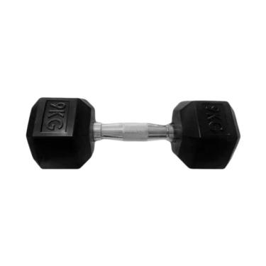 Imagem de Halter Sextavado Injetado 9,0kg com Pegada Cromada em Barra de Aço Ferro Fundido Preto Anilhas Fitness