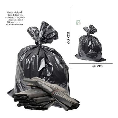 Imagem de Saco de Lixo 40L Super Reforçado para Descarte Doméstico Preto Pacote com 100 Unidades Higipack