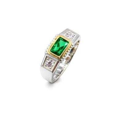 Imagem de Anel Formatura Masculino Prata 925 Aplique Ouro Retangular - Maca de P