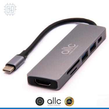 Imagem de Cabo Adaptador Hub USB Tipo C para hdmi 4K USB 3.0 Leitor de Cartão de Memória Micro sd e sd USB C pd - 6 em 1