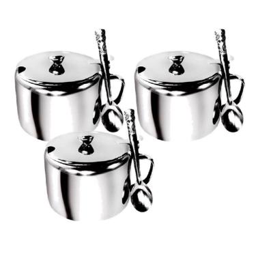 Imagem de Kit 03 Açucareiro Inox Com Colher Para Sua Cozinha 250Ml