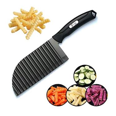 Imagem de SHengwin Cortador de batata enrugado, faca de corte enrugado para legumes e batatas fritas, faca ondulada de cozinha para cortar cenoura e pepino, lâmina de aço inoxidável 7,4 cm x 30 cm