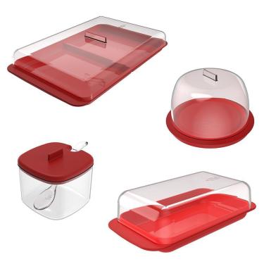 Imagem de Kit 4 Produtos Conjunto Vermelho Manteigueira Ou Martiplast