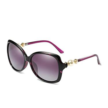 Imagem de Óculos de Sol Feminino Polarizado Único Handmand Pérola Óculos de Sol Lady Revestimento Espelho Personalidade Praia, C02Leopard Roxo, Embalagem B